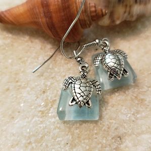 Homemade Turtle Sea Glass Earrings and Necklace Pendants